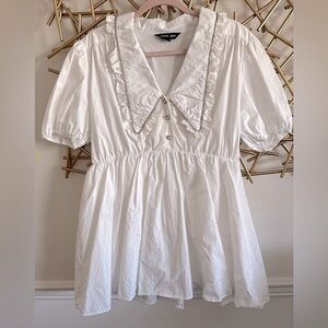 Sister Jane White Ruffle Collared Babydoll Mini Dress with Crystal Details - XL
